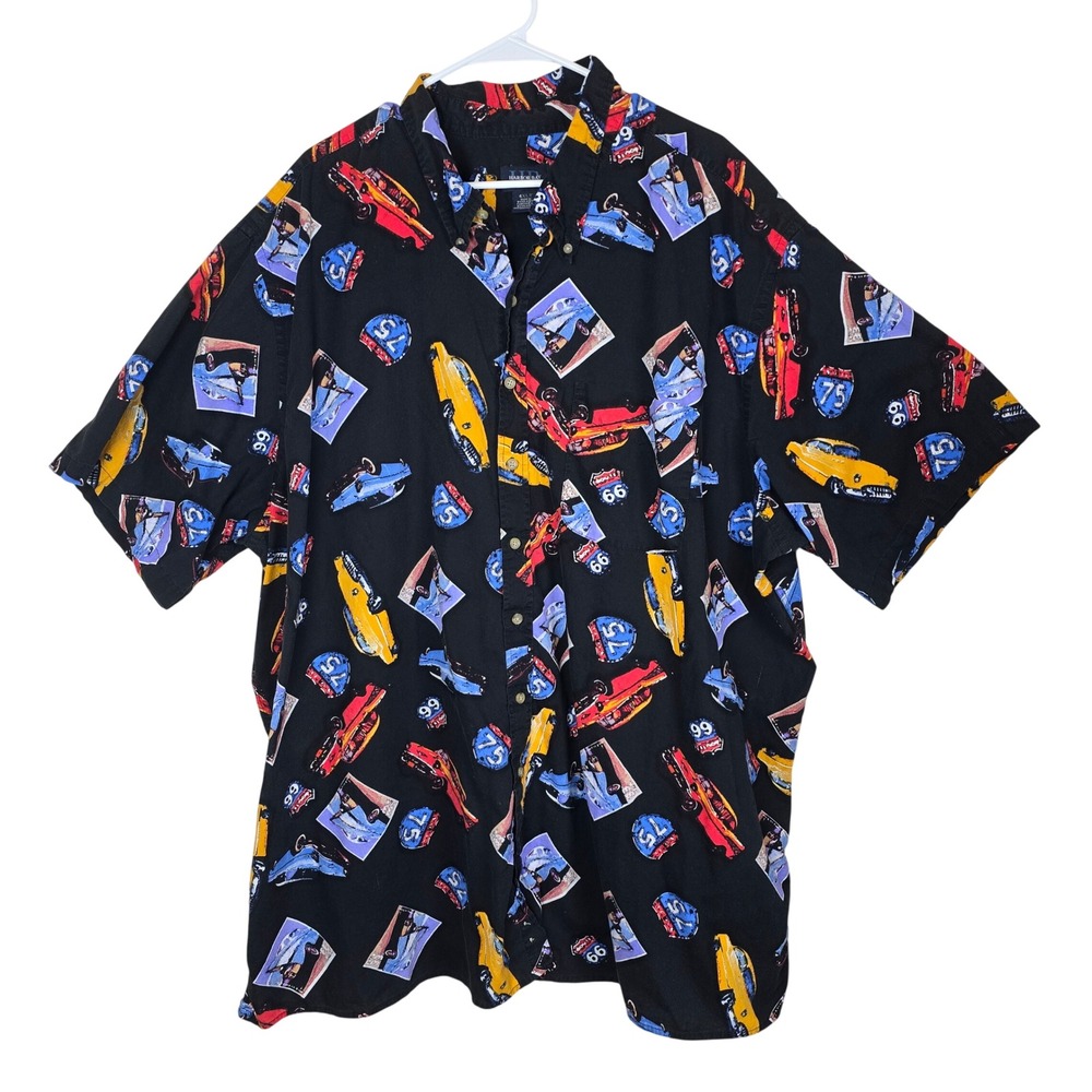 Harbor Bay‎ Men 4XLT Shirt Route 66 Classic Cars Novelty All Over Print Cotton